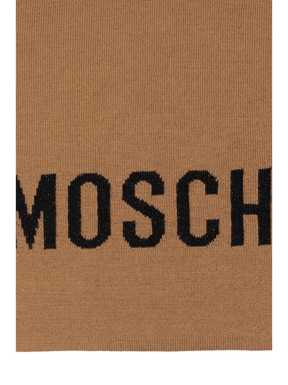 Shop Moschino Intarsia Knit-logo Scarf In Brown