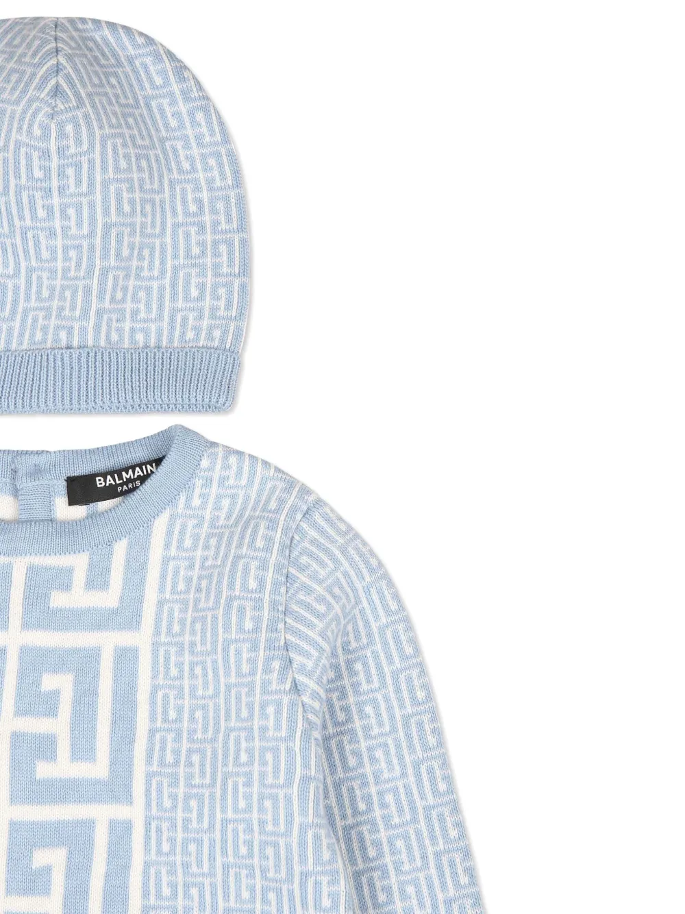 Shop Balmain Monogram-print Babygrow Set In Blue