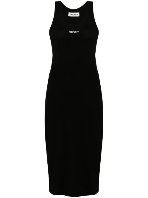 Robe mi-longue à logo brodé - Miu Miu - Modalova