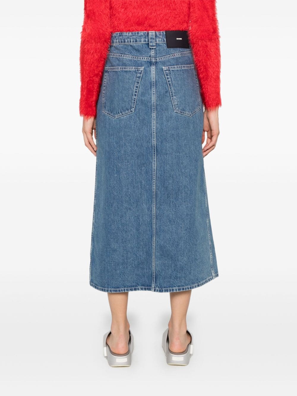 Shop Sunnei Logo-patch Denim Skirt In Blue