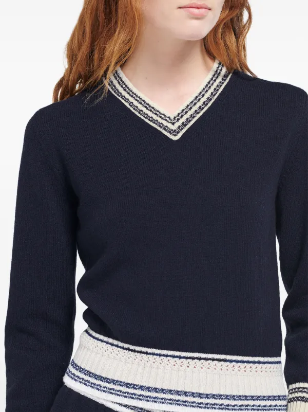 ZI37◎英国製！Teviot by barrie Vネック ボーダーニットM