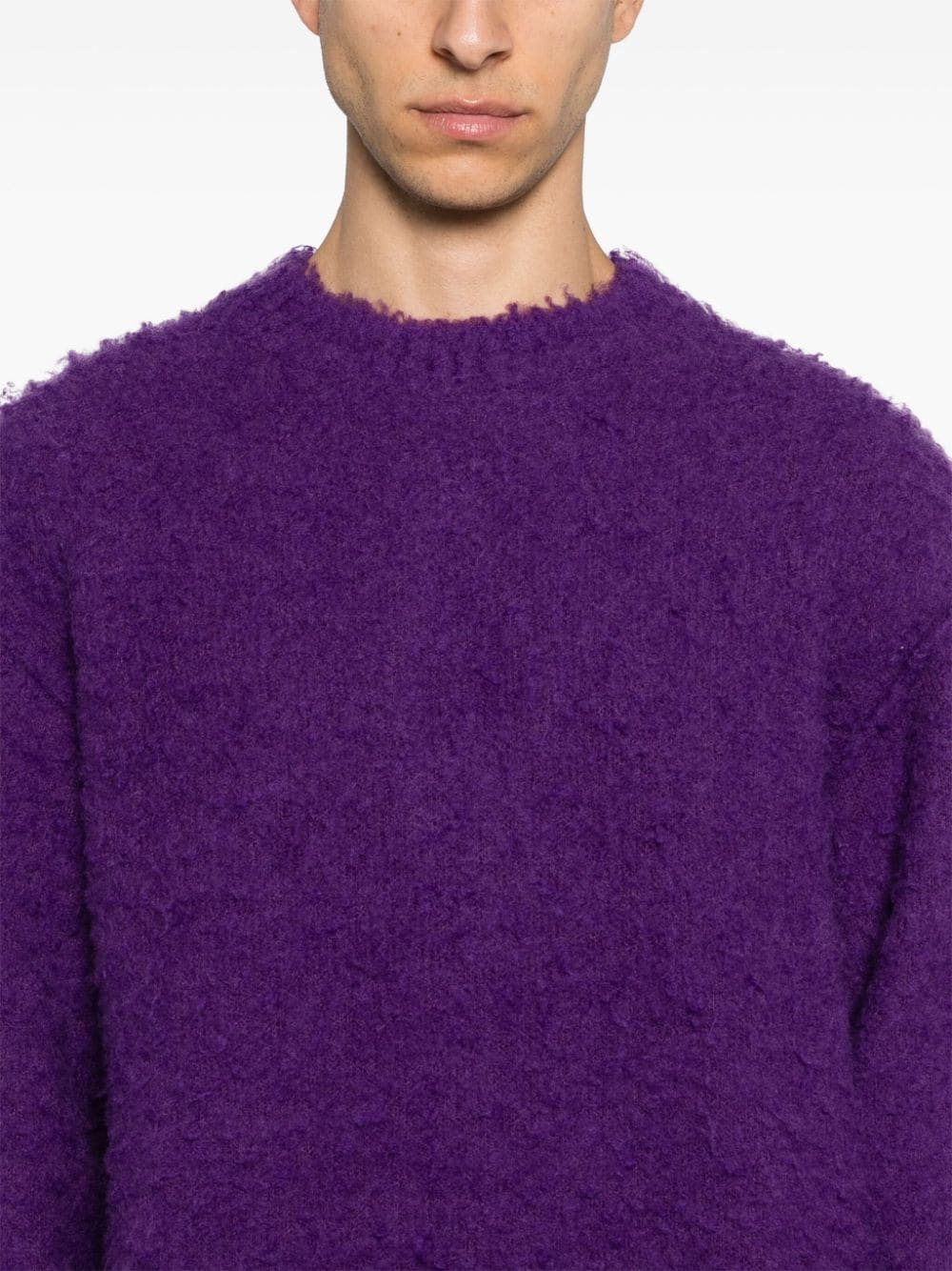 Shop Sacai Frayed Sweater In Purple