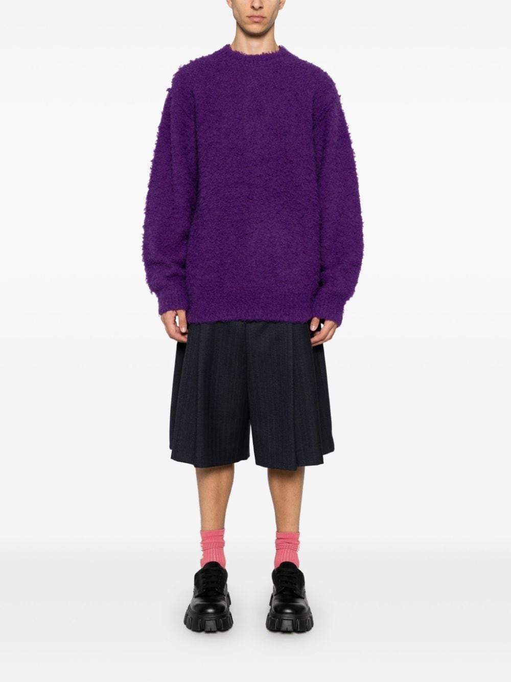 Shop Sacai Frayed Sweater In Purple