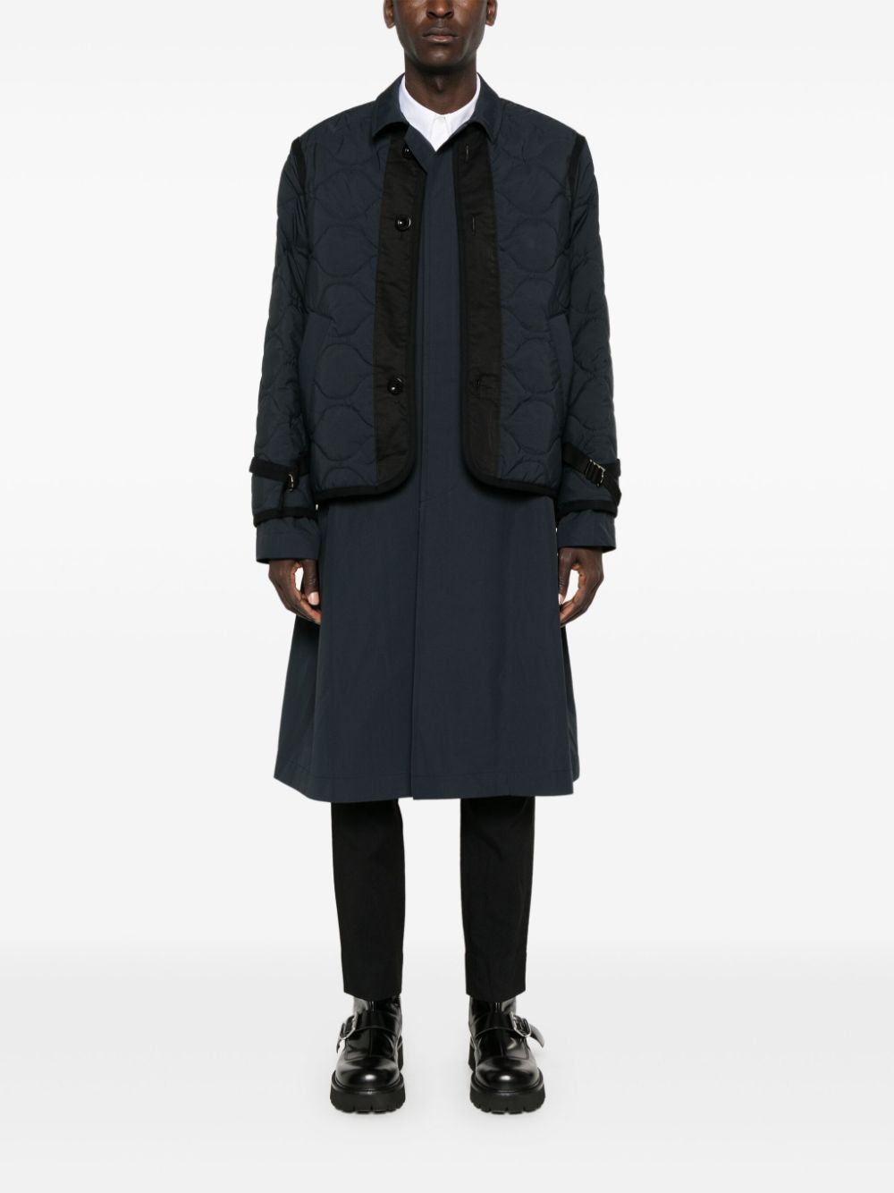 Shop Sacai Layered Coat In Blue