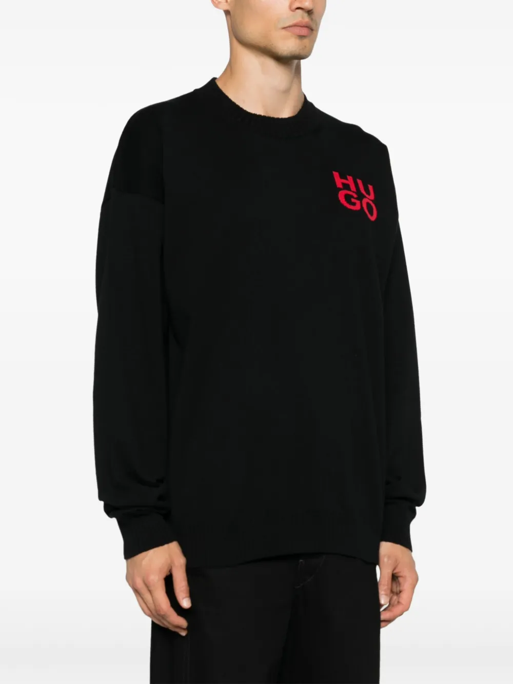 HUGO Trui met geborduurd logo Zwart