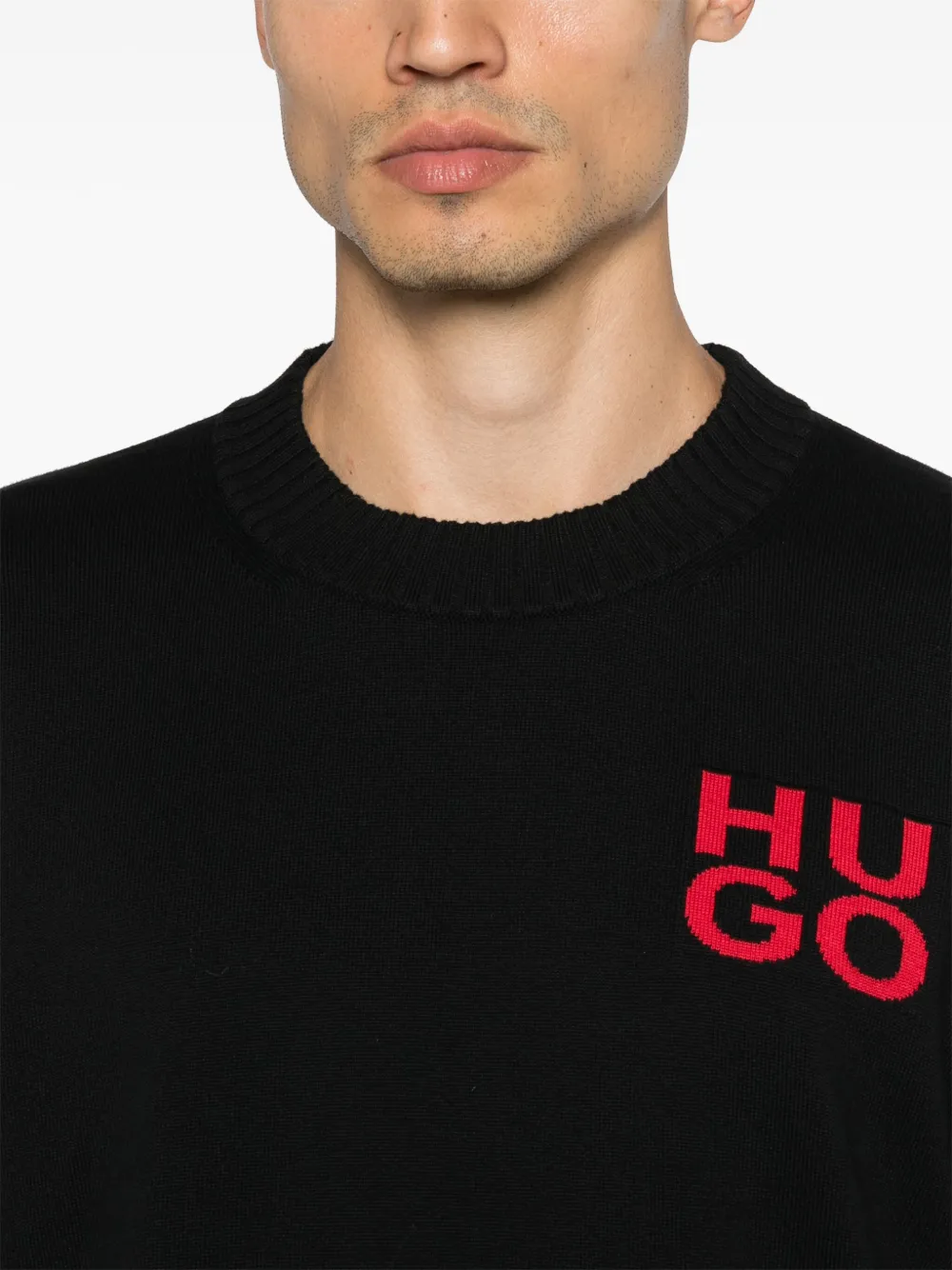HUGO Trui met geborduurd logo Zwart