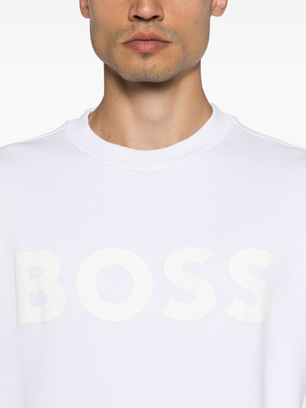 Shop Hugo Boss Rubberised-logo Sweatshirt In White