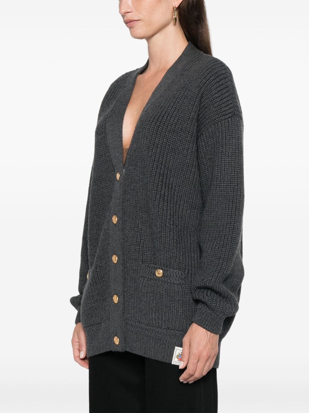 Shop Bally Embossed-buttons Cardigan In Grey