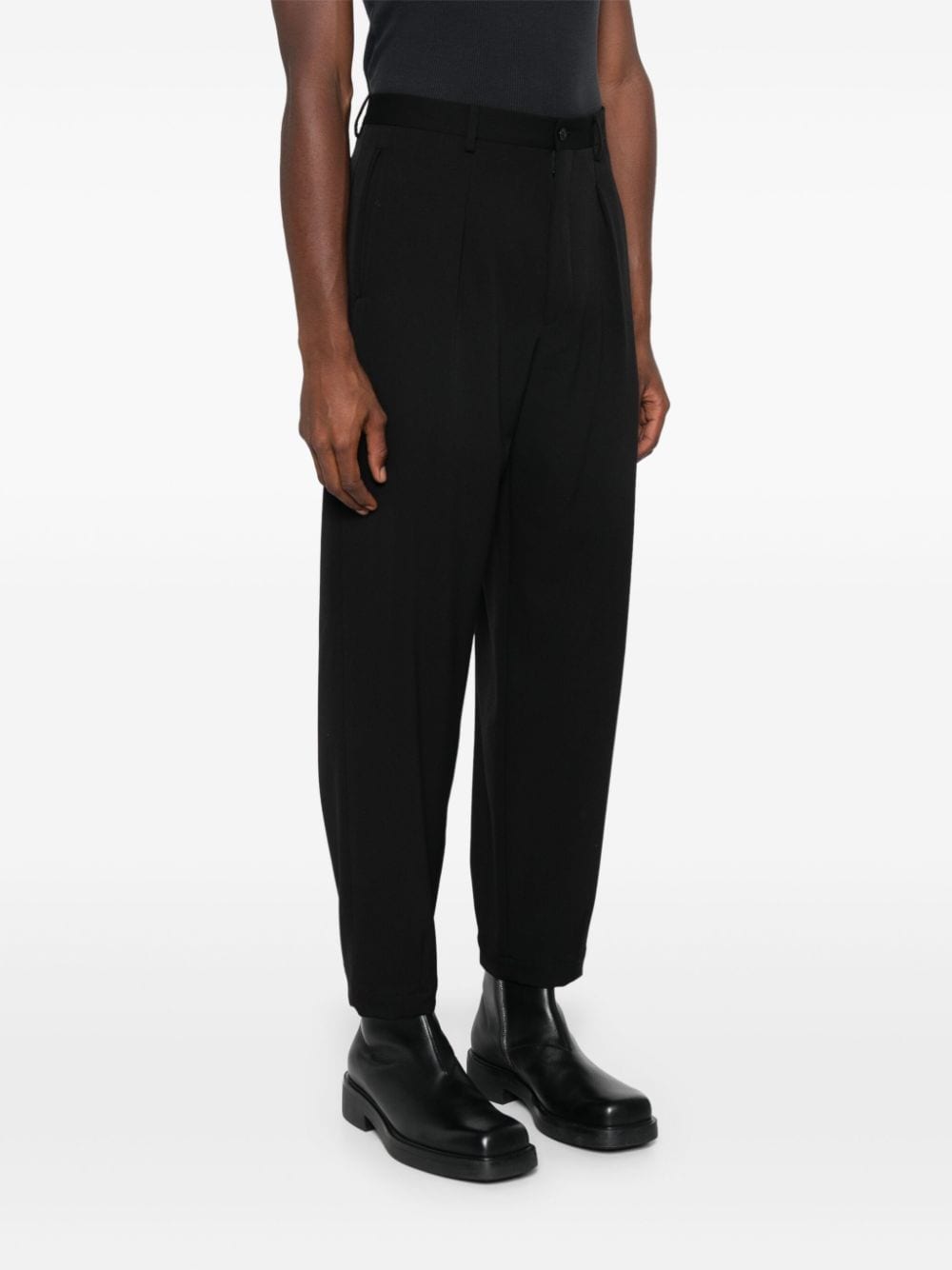 Shop Giorgio Armani Pleated Trousers In Black