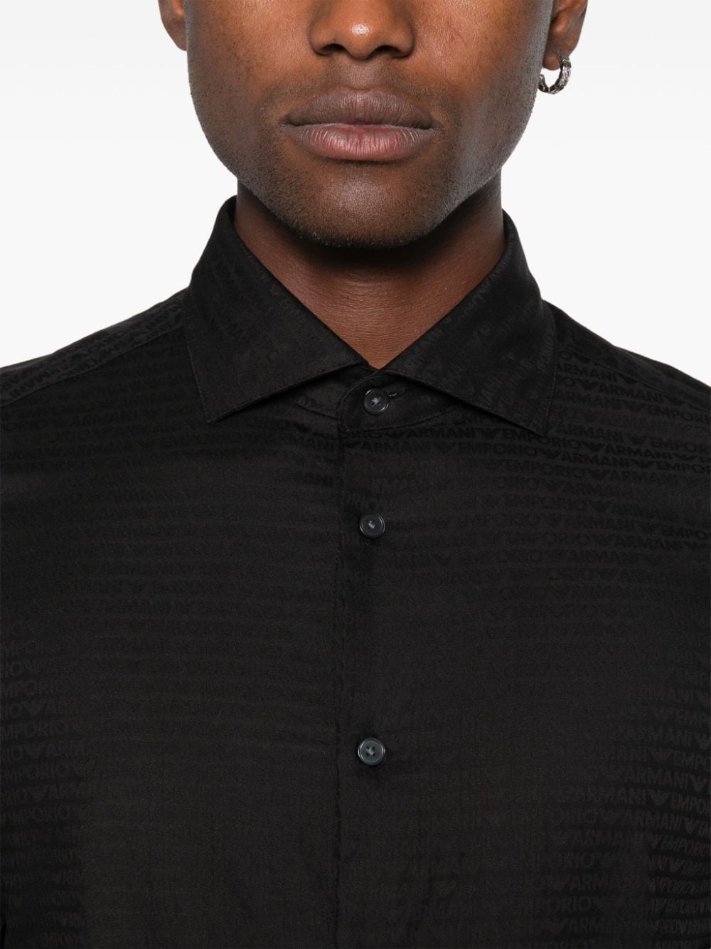 Shop Emporio Armani Logo-jacquard Shirt In Black