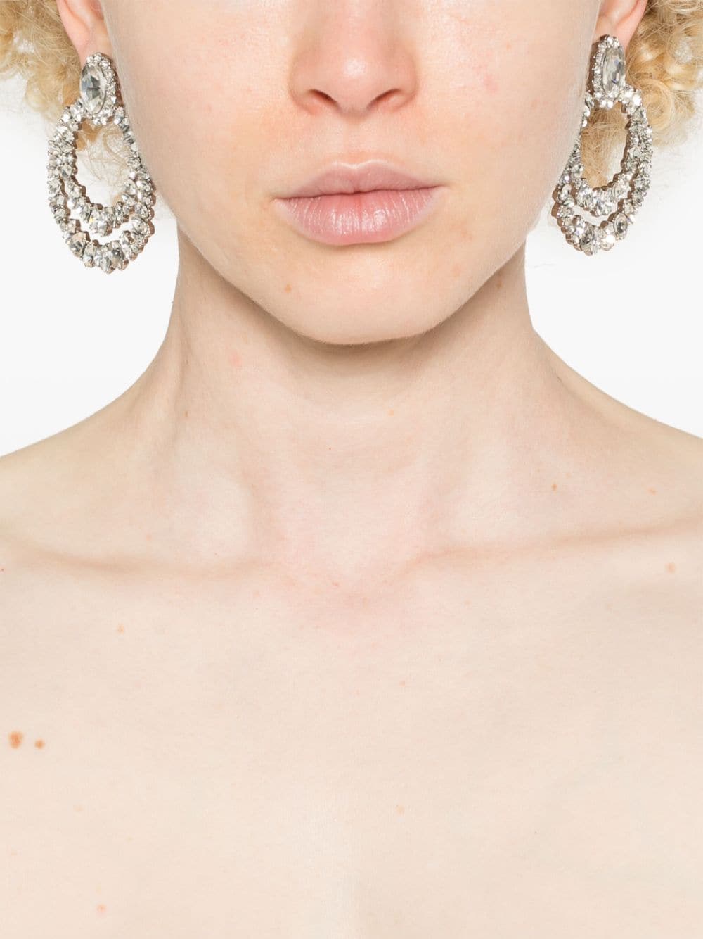 Shop Self-portrait Crystal Double-hoop Earrings In Silber