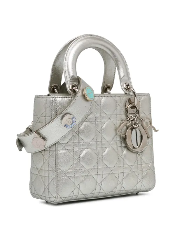 Christian Dior Pre Owned 2017 Small Lambskin Cannage My Lady Dior Lucky Badges Satchel Silver FARFETCH CA