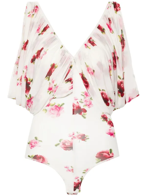 Magda Butrym V-neck Ruched Bodysuit in White