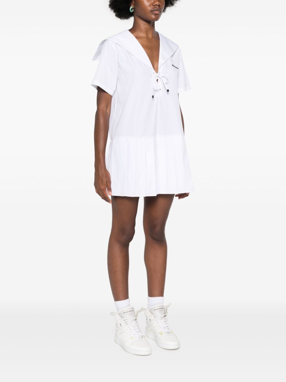 Shop Miu Miu Poplin Mini Dress In White