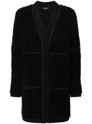 GIORGIOARMANI ブークレエフェクト ロングジャージーコート黒 feepur ステンカラーコート コート シャギー2wayロングコート