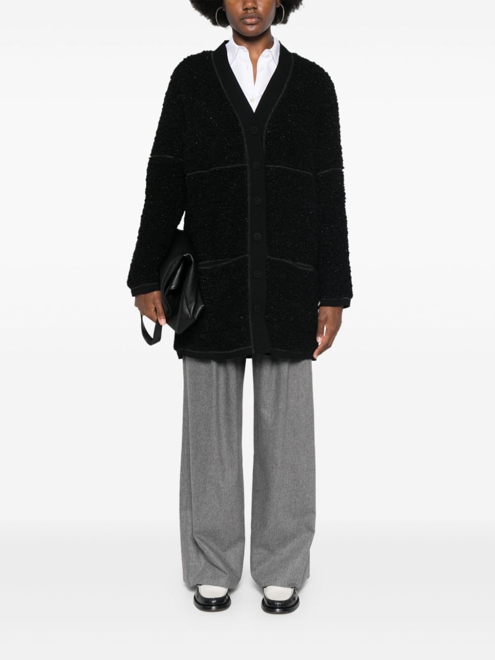 Shop Giorgio Armani Long Bouclé Cardi-coat In Black