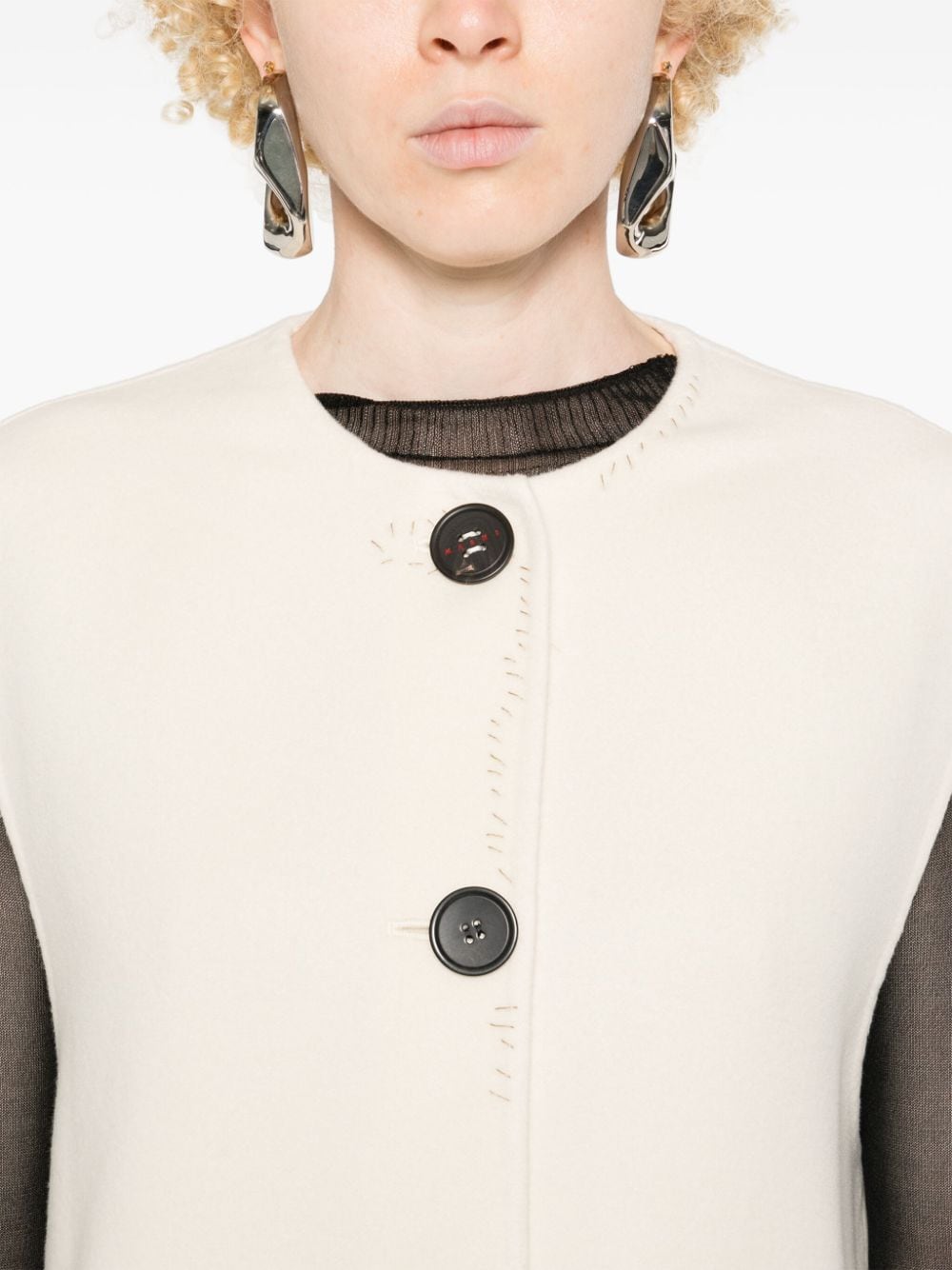 Shop Marni Logo-embroidered Sleeveless Coat In Neutrals