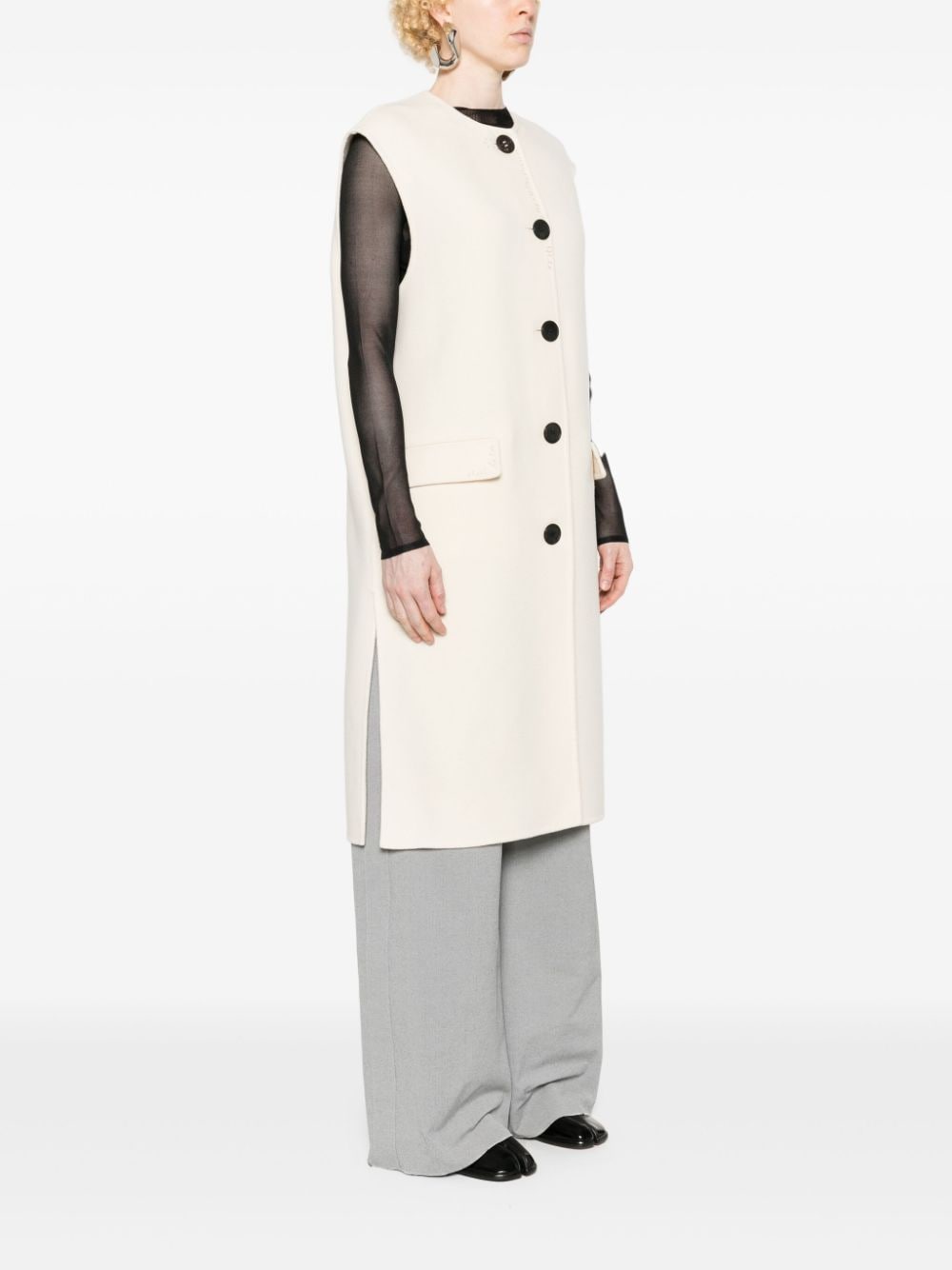 Shop Marni Logo-embroidered Sleeveless Coat In Neutrals