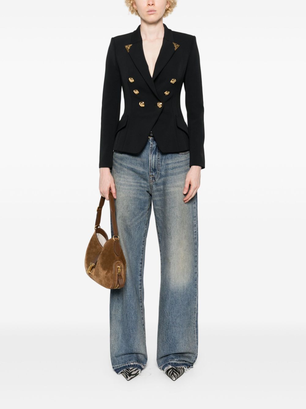 Elisabetta Franchi Crêpe blazer met dubbele rij knopen - Zwart