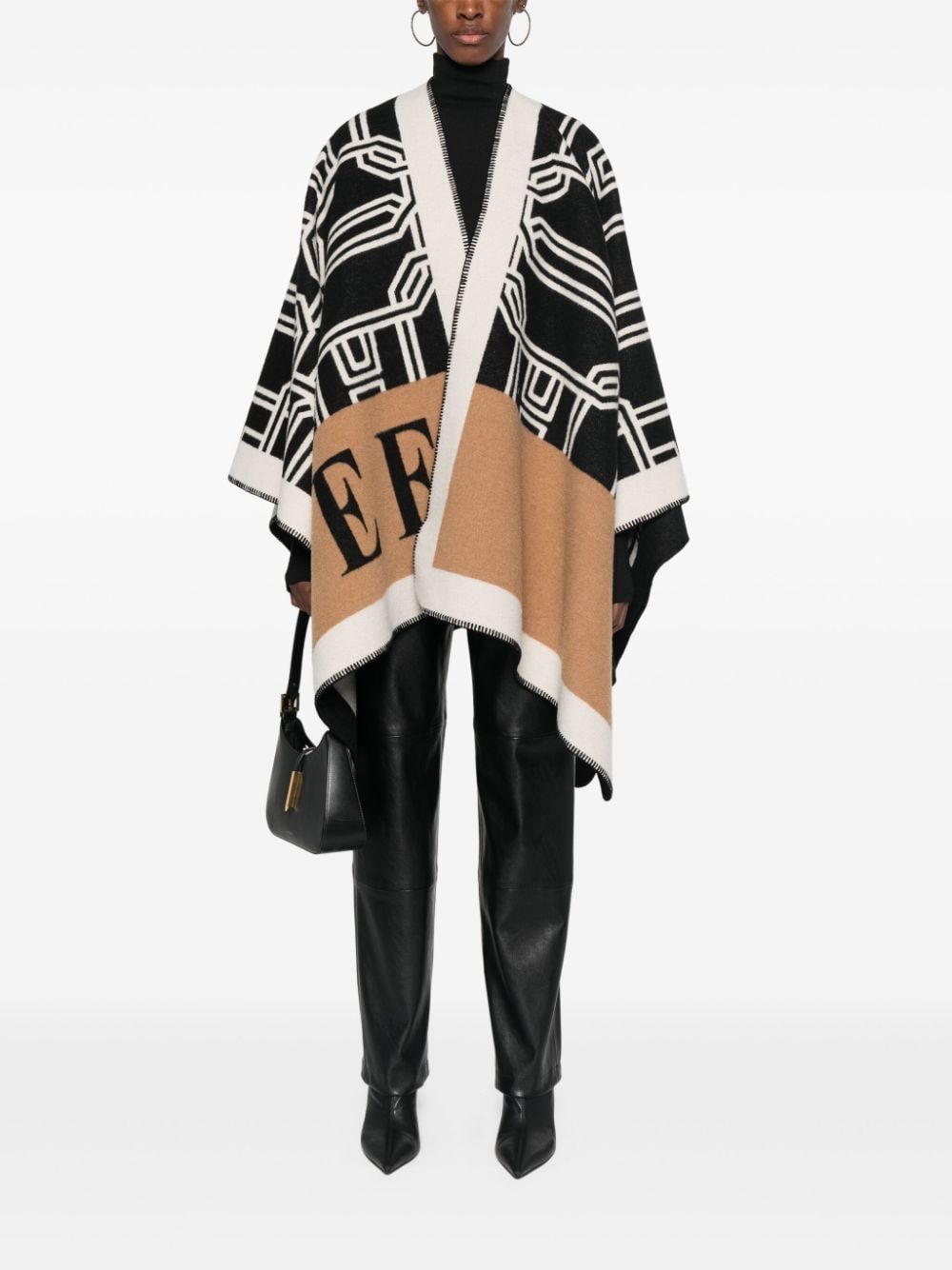 Elisabetta Franchi geometric pattern poncho - Zwart