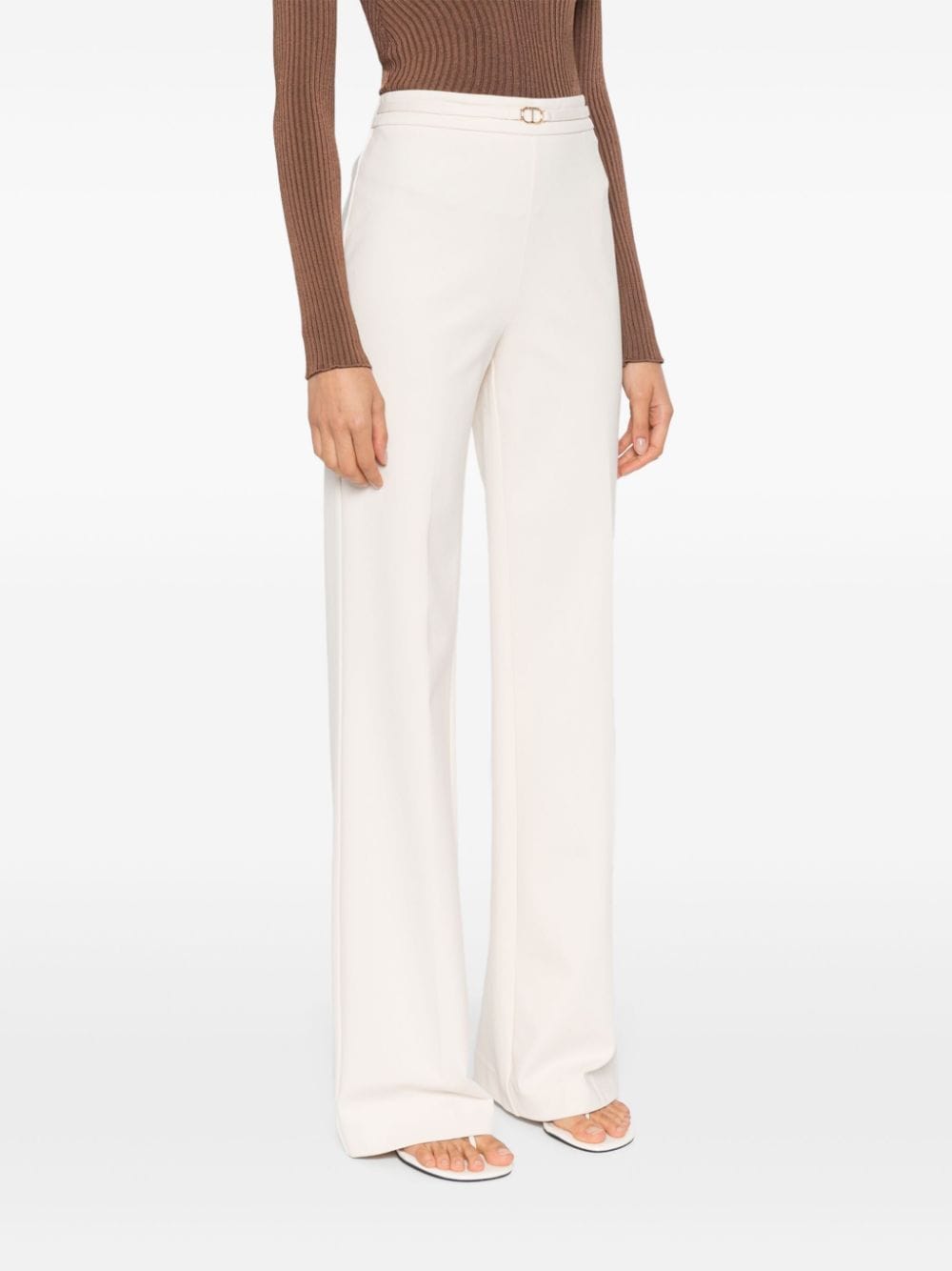 Shop Twinset Logo-plaque Straight-leg Trousers In Neutrals