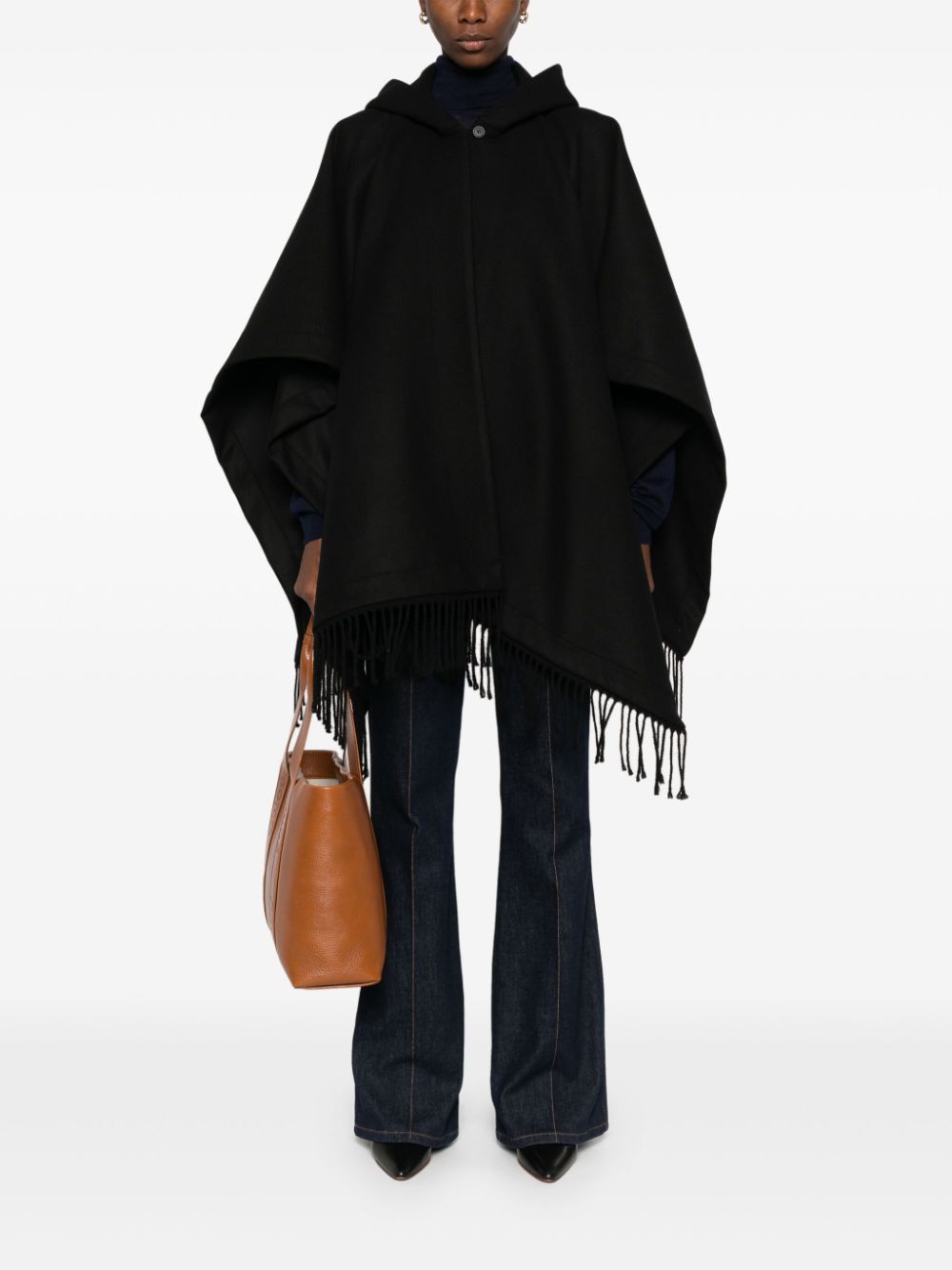 Semicouture fringed cape - Zwart