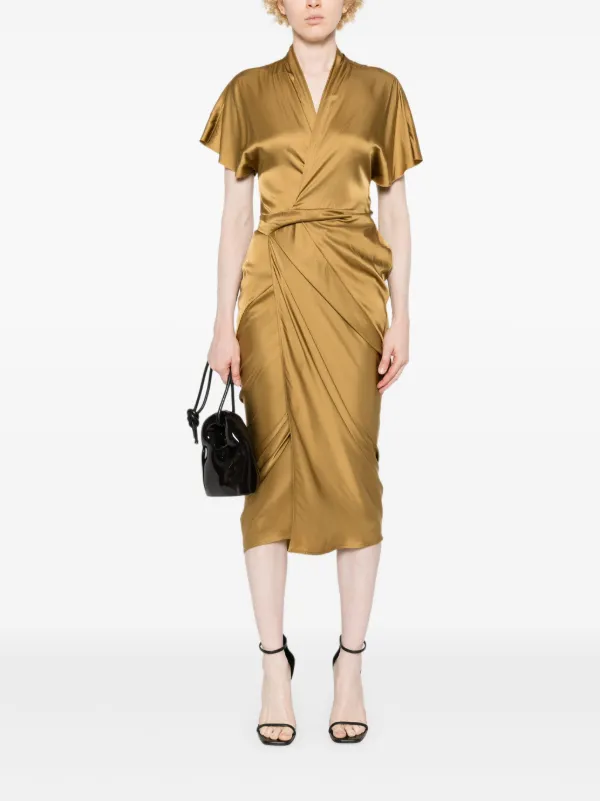 Rick Owens Wrap Midi Dress | Gold | FARFETCH