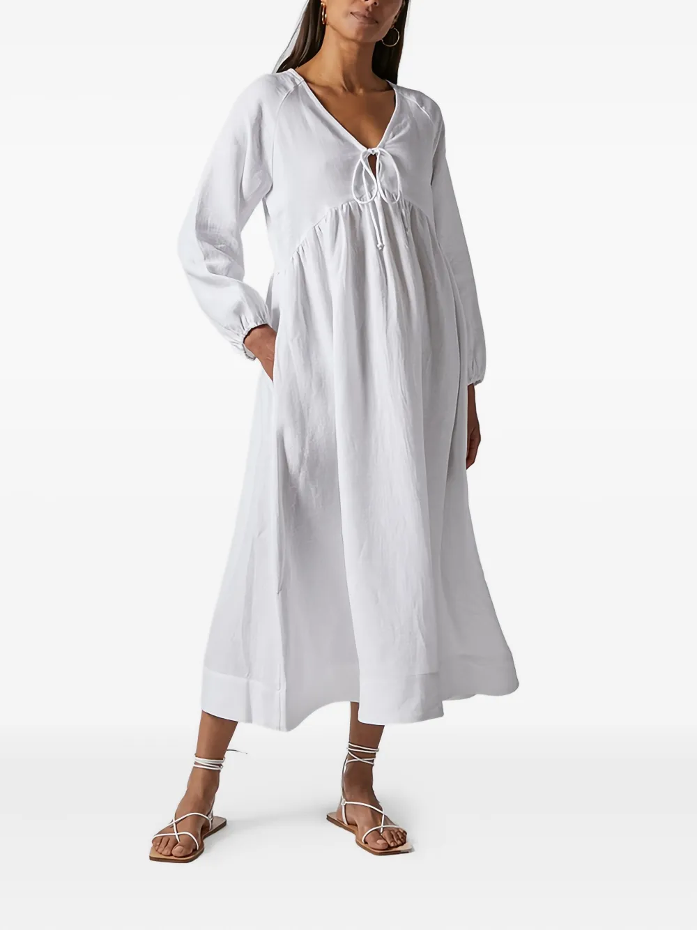 casa raki bow-neck cotton midi dress | White | Image 1