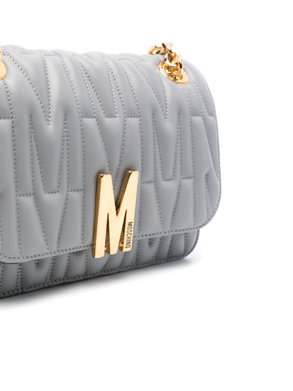 Shop Moschino Monogram-embossed Shoulder Bag In Grey