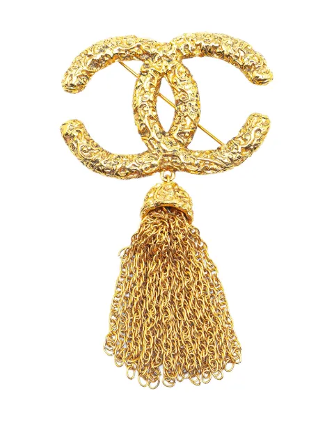 CHANEL Pre-Owned 1993 Gold Plated CC Fringe costume brooch
