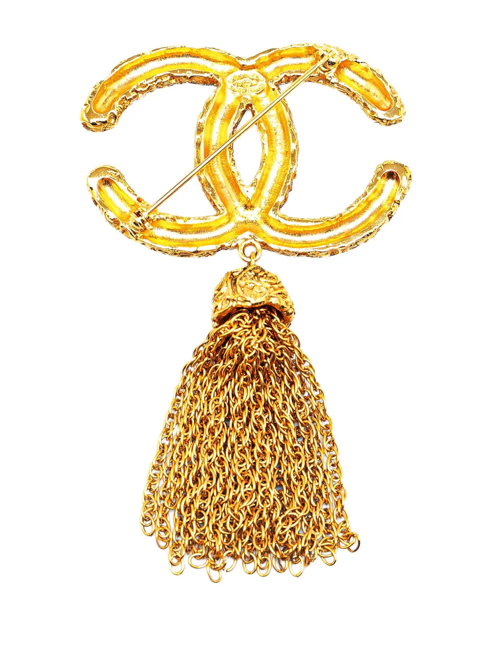 Pre-owned Chanel 1993 Gold Plated Cc Fringe Costume Brooch