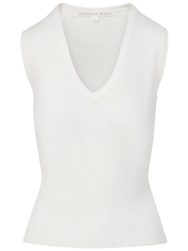 Veronica Beard Sid Ribbed-knit Top in White