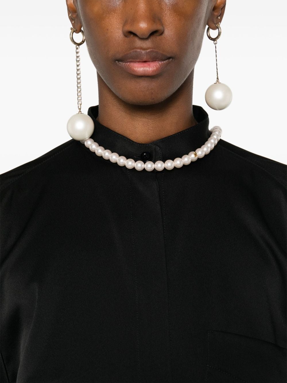 Shop Moschino Faux-pearl Shirt Dress In Black