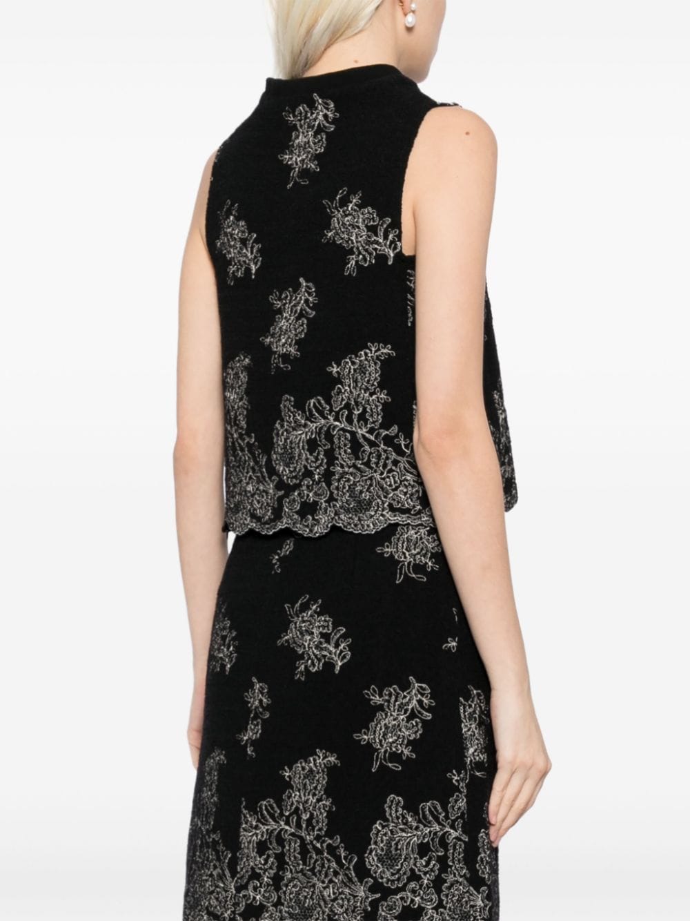 Shop Giambattista Valli Floral-embroidered Tank Top In Black