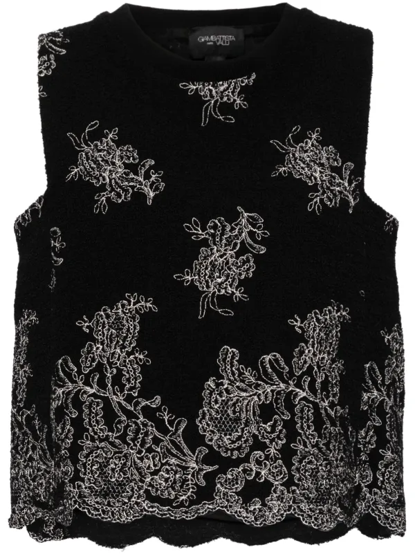 Giambattista Valli Floral-embroidered Tank Top in Black