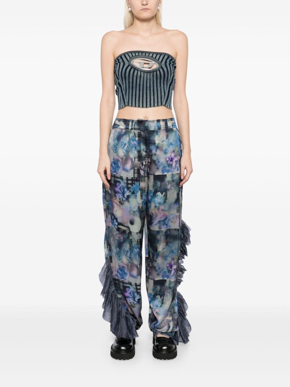 Shop Collina Strada Ruffle Graphic-print Trouser In Blue