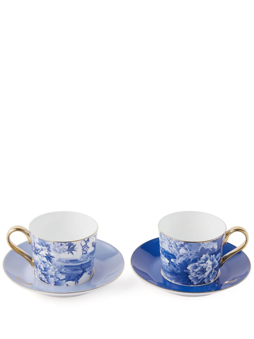 Shop Shanghai Tang X Jacky Tsai Floral Two-piece Coffee Cup And Saucer Set In Blue