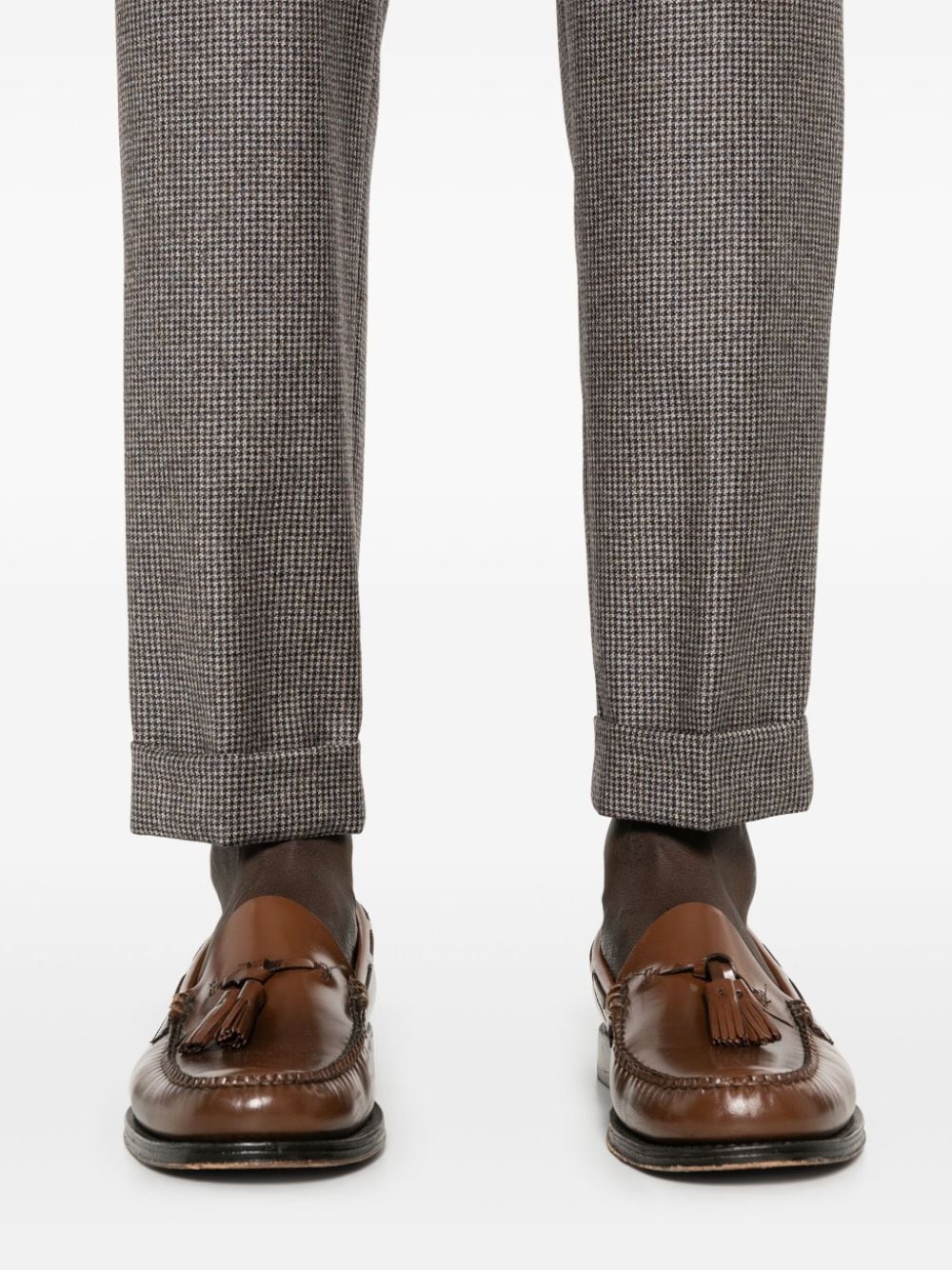 Shop Pt Torino Houndstooth Chino Trousers In Grey