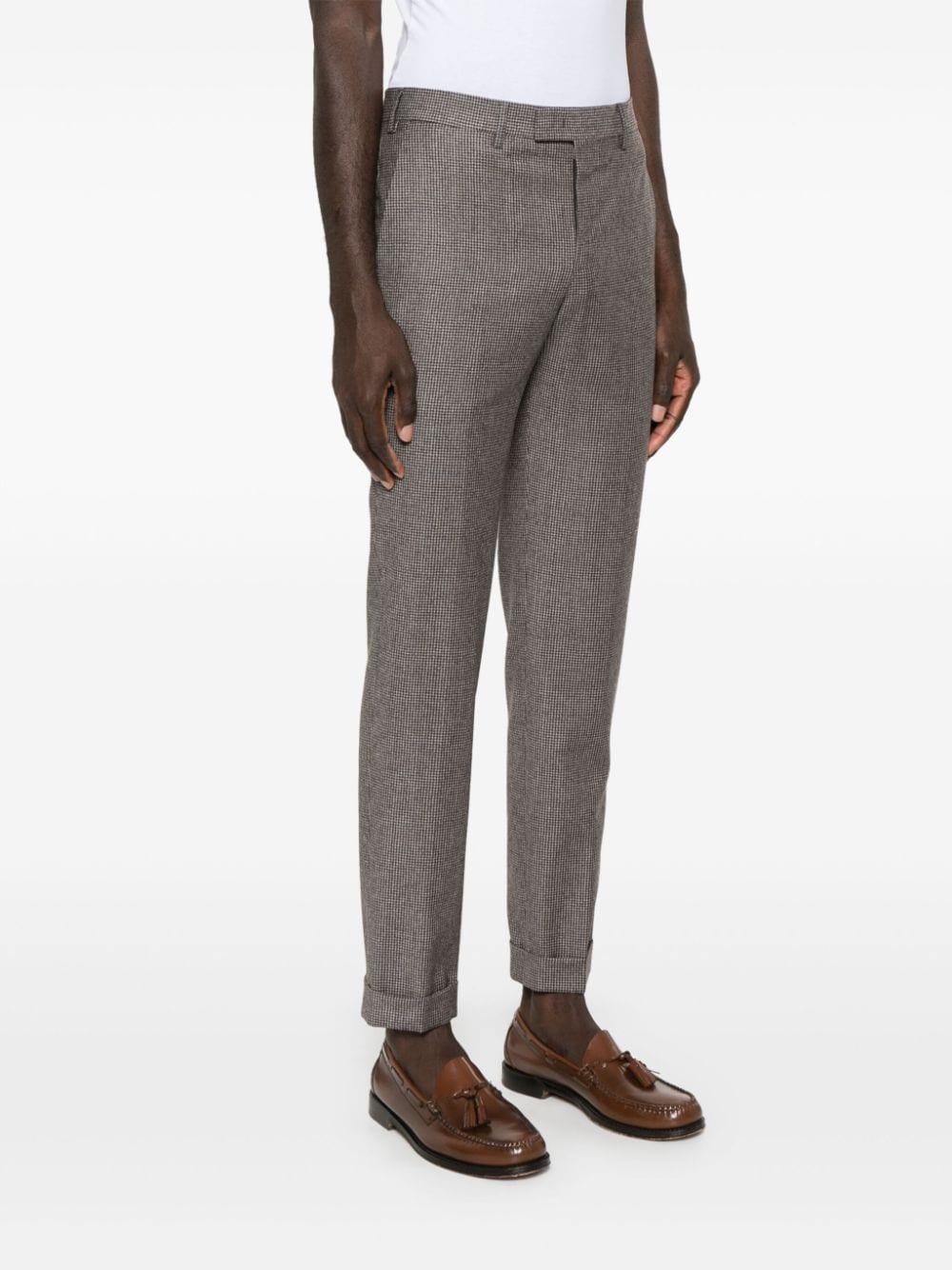 Shop Pt Torino Houndstooth Chino Trousers In Grey