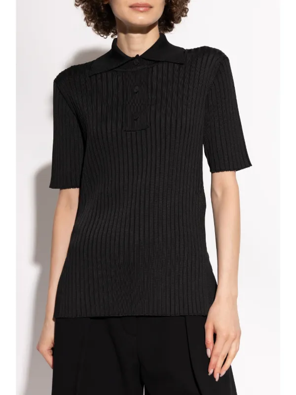 JIL SANDER ブラック ポロシャツ Jil Sander リブ ポロシャツ | ブラック | FARFETCH JP