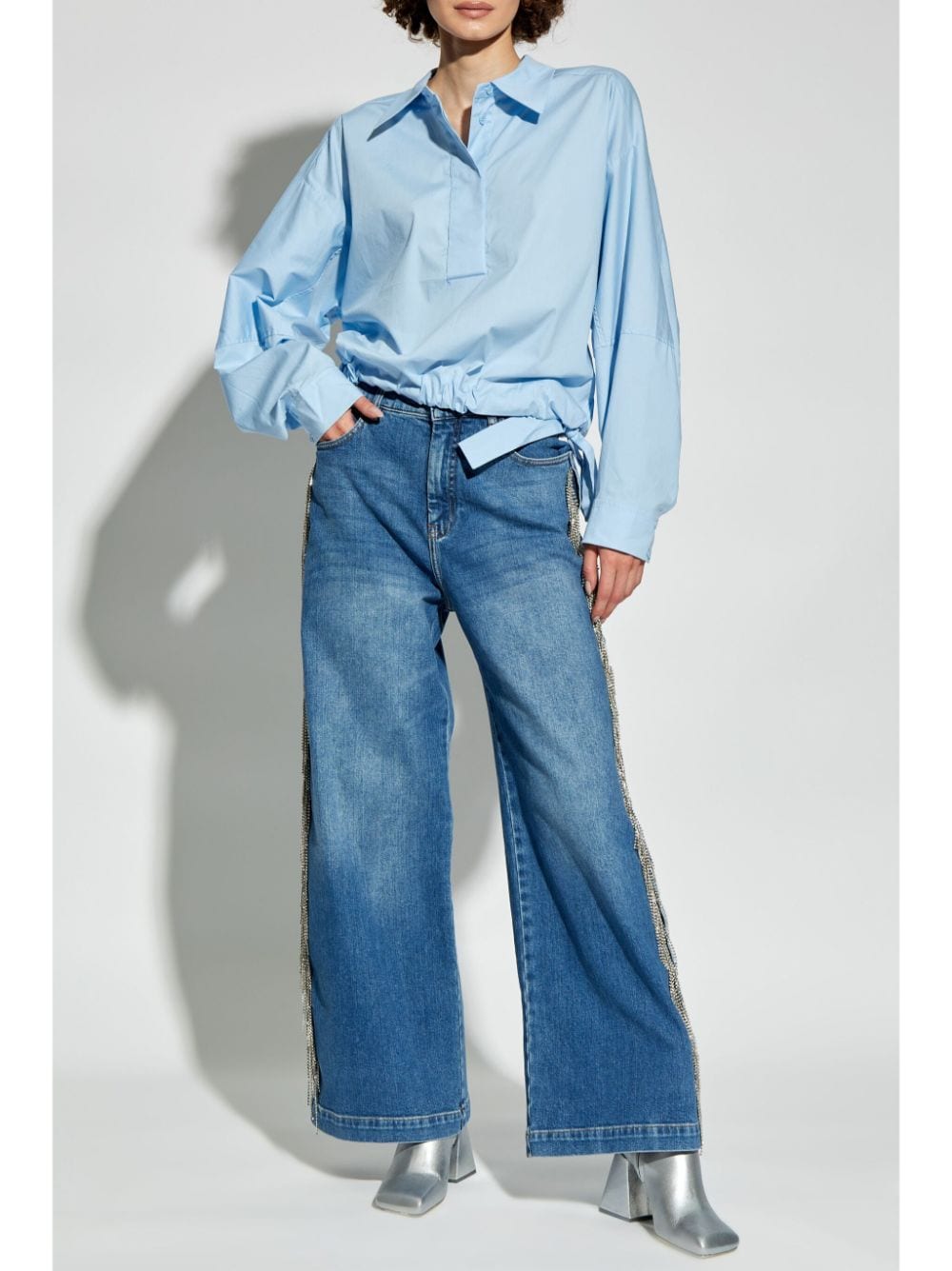 Shop Munthe Crystal-embellished Flared Jeans In Blue