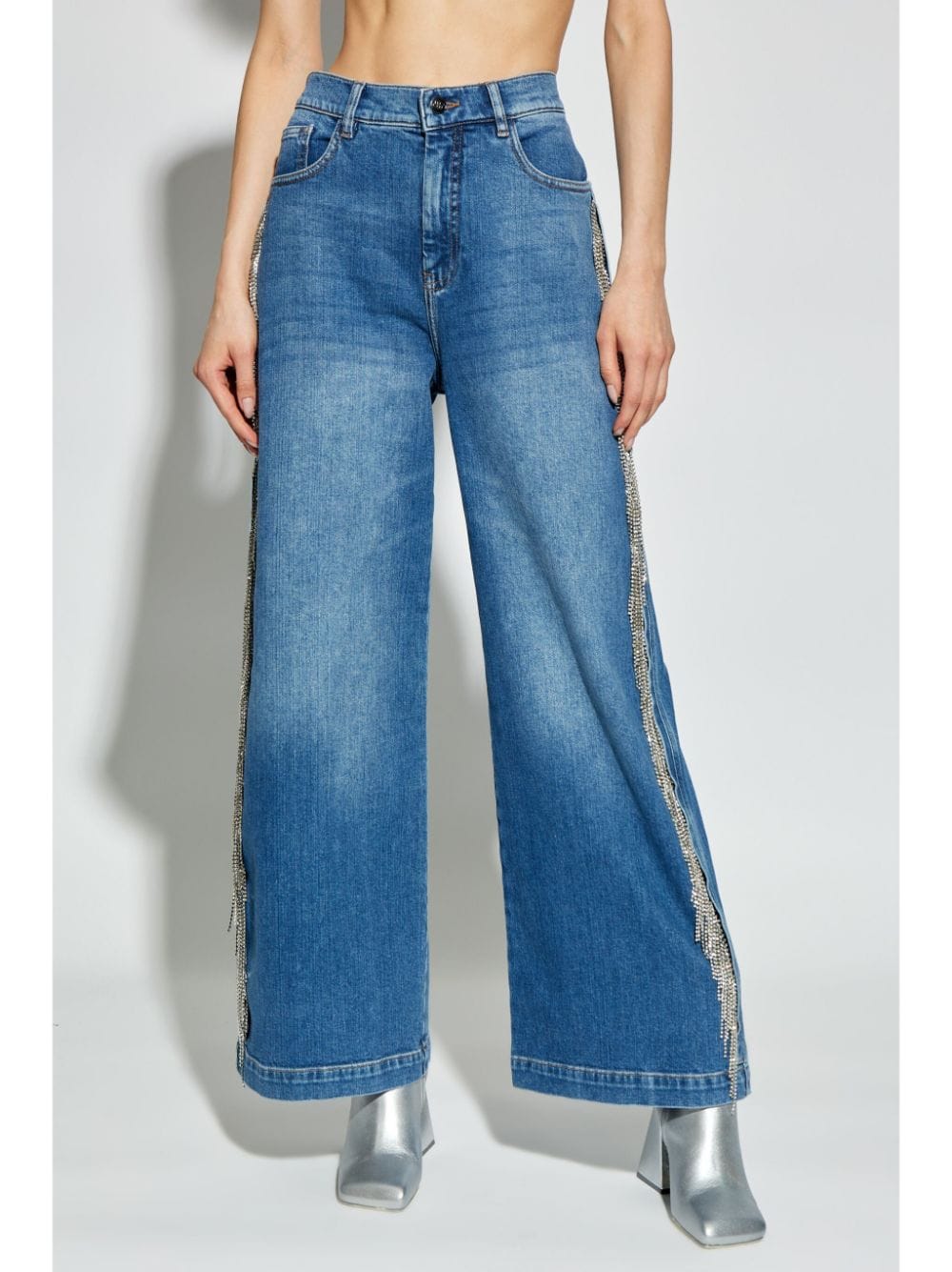 Shop Munthe Crystal-embellished Flared Jeans In Blue