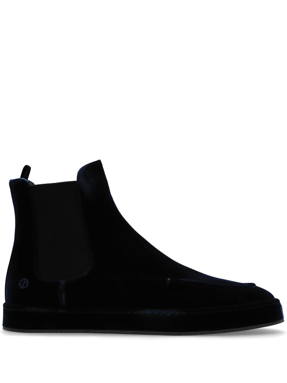 Shop Giorgio Armani Velvet Ankle Boots In Blue