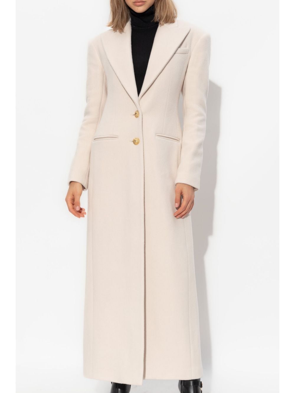 Shop Balmain Single-breasted Maxi Coat In Neutrals