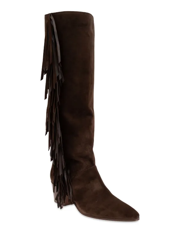 ブーツその他 Casadei Cleo' Brown Suede Boots Casadei Brown Suede Floral Embroidered High Heel Pointy Toe