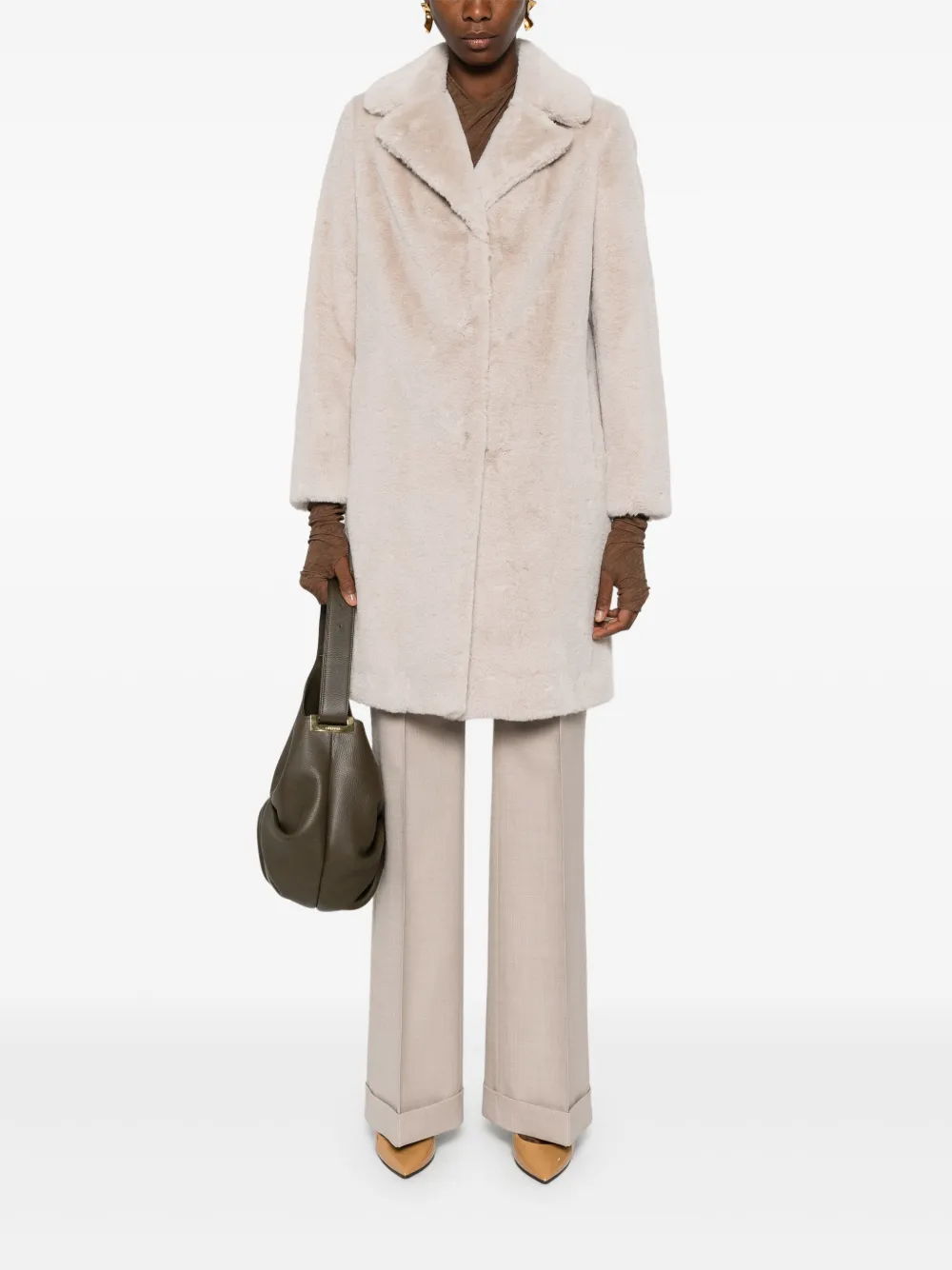 Herno faux-fur single-breasted coat - Beige
