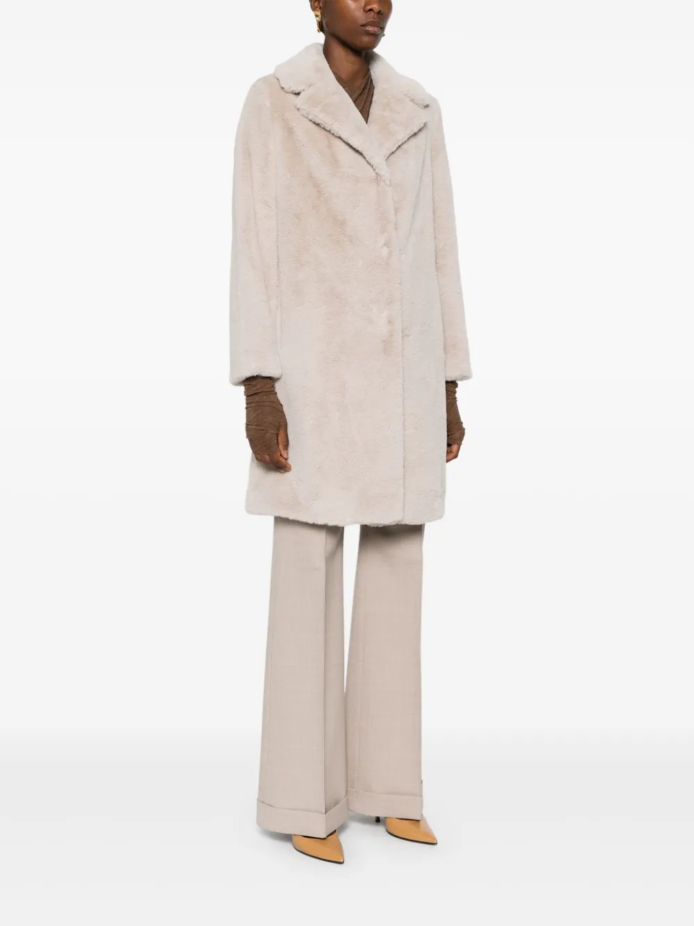 Herno Mid-length Faux-fur Coat In Neutrals