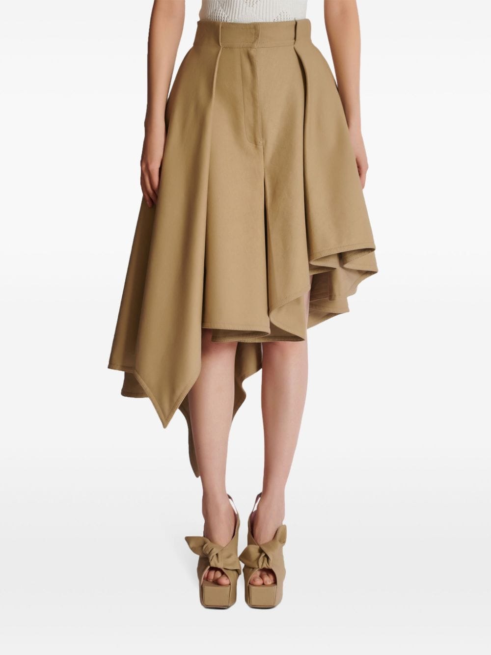 Shop Balmain Asymmetric Pleated Skirt In Neutrals