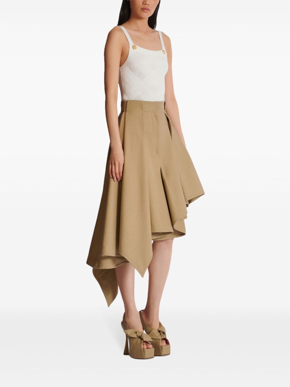 Shop Balmain Asymmetric Pleated Skirt In Neutrals