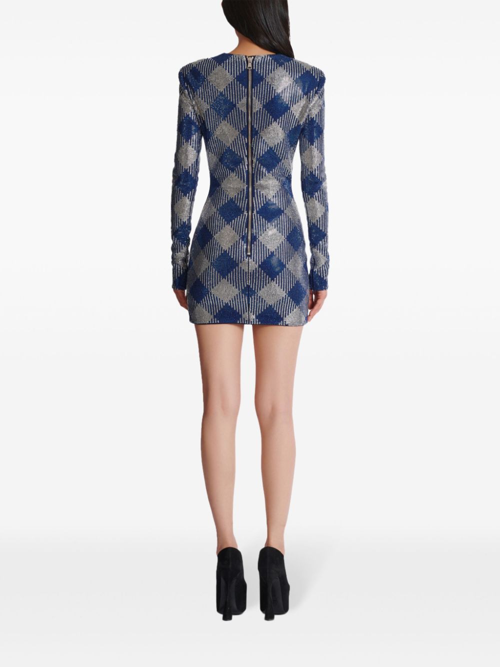 Balmain gingham rhinestone mini dress Women